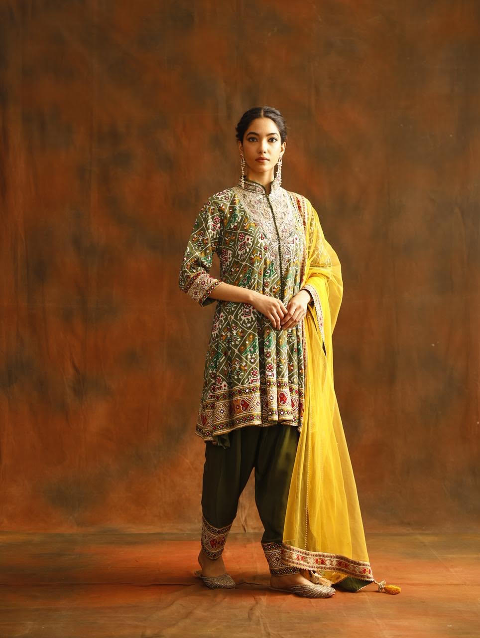 Pure silk PATOLA print with handout zardosi and embellishments