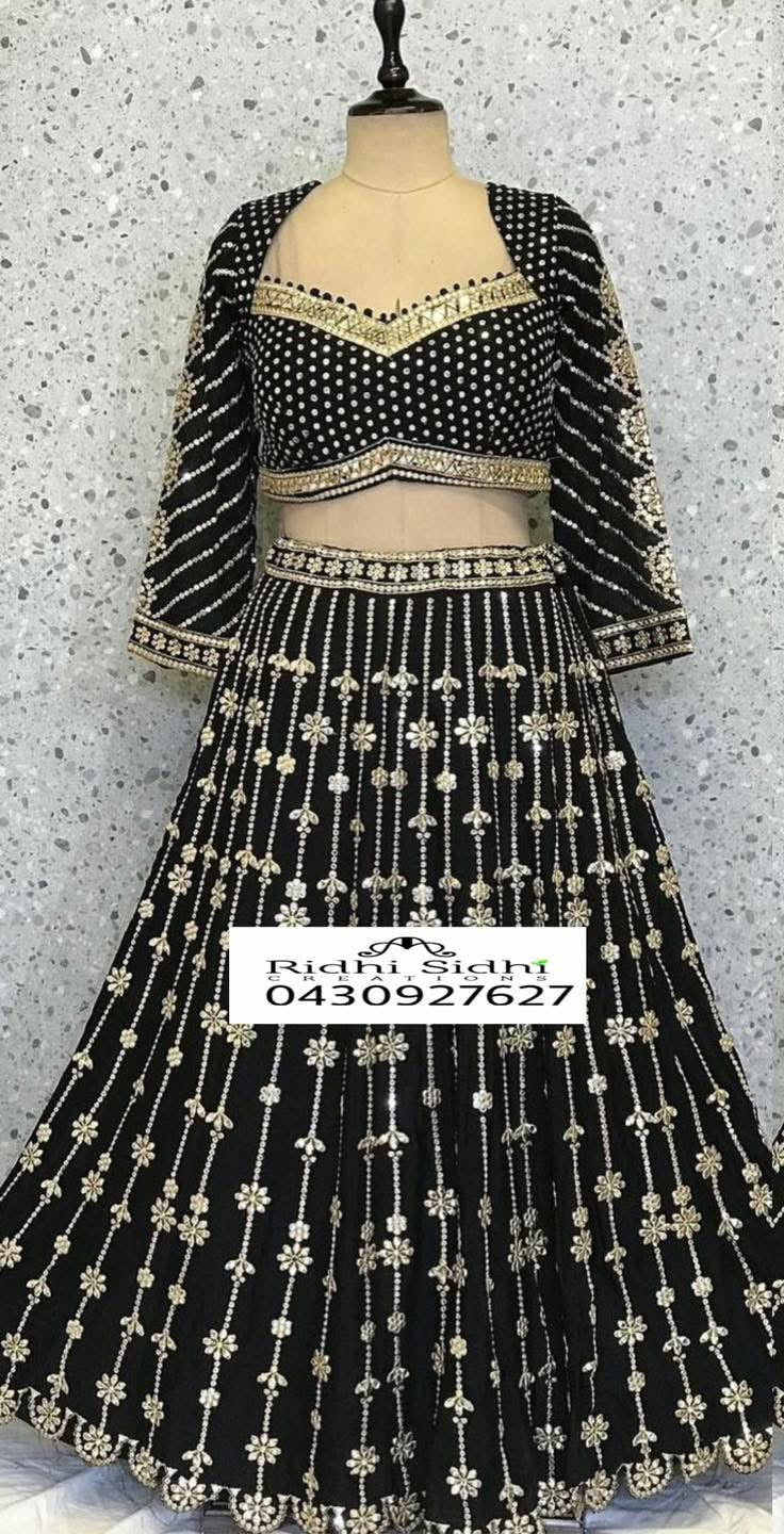 Pure black georgette Lehnga with Gota Patti & foil motto all over & cut work Dupptaa